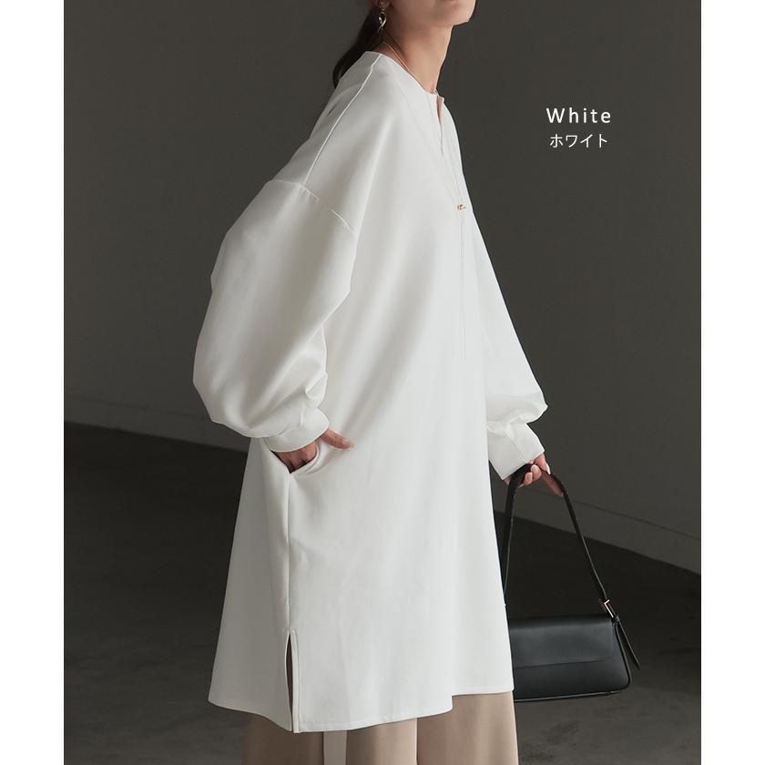 トップス レディース チュニック 長袖 Tシャツ カットソー ロンT ロング ティーシャツ Vネック 長い ドルマン | HUG.U | 18