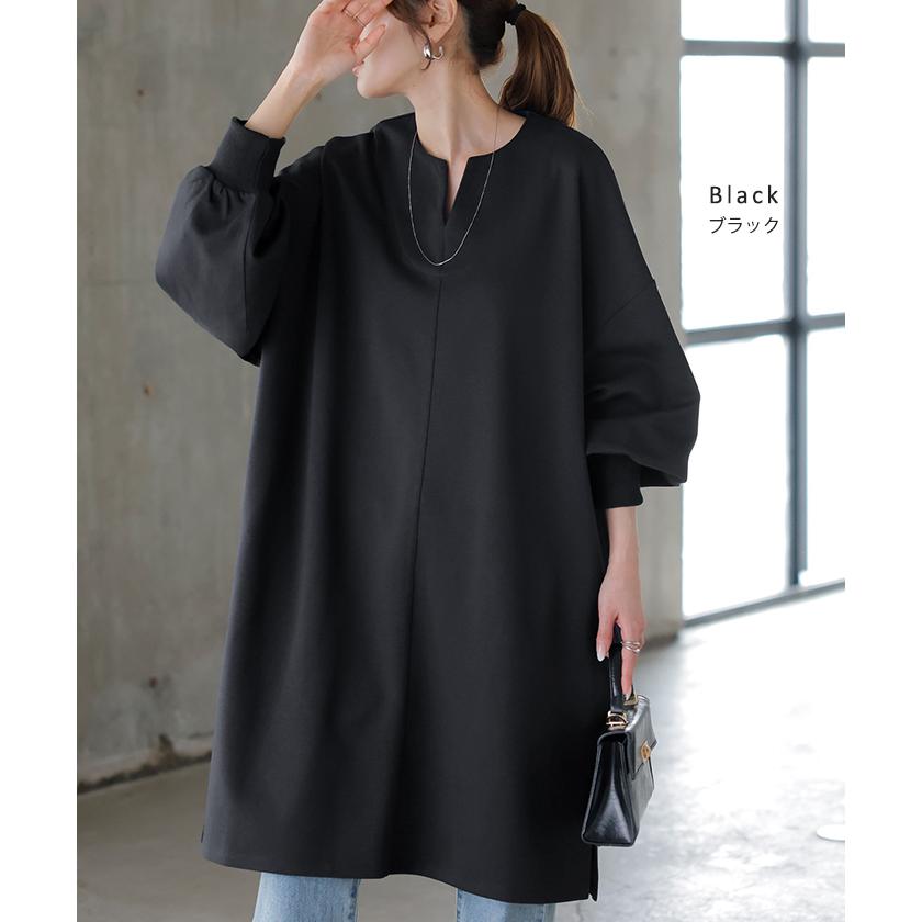 トップス レディース チュニック 長袖 Tシャツ カットソー ロンT ロング ティーシャツ Vネック 長い ドルマン | HUG.U | 20