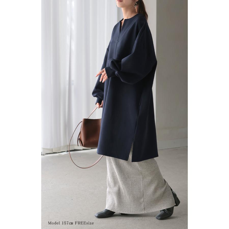 トップス レディース チュニック 長袖 Tシャツ カットソー ロンT ロング ティーシャツ Vネック 長い ドルマン | HUG.U | 08