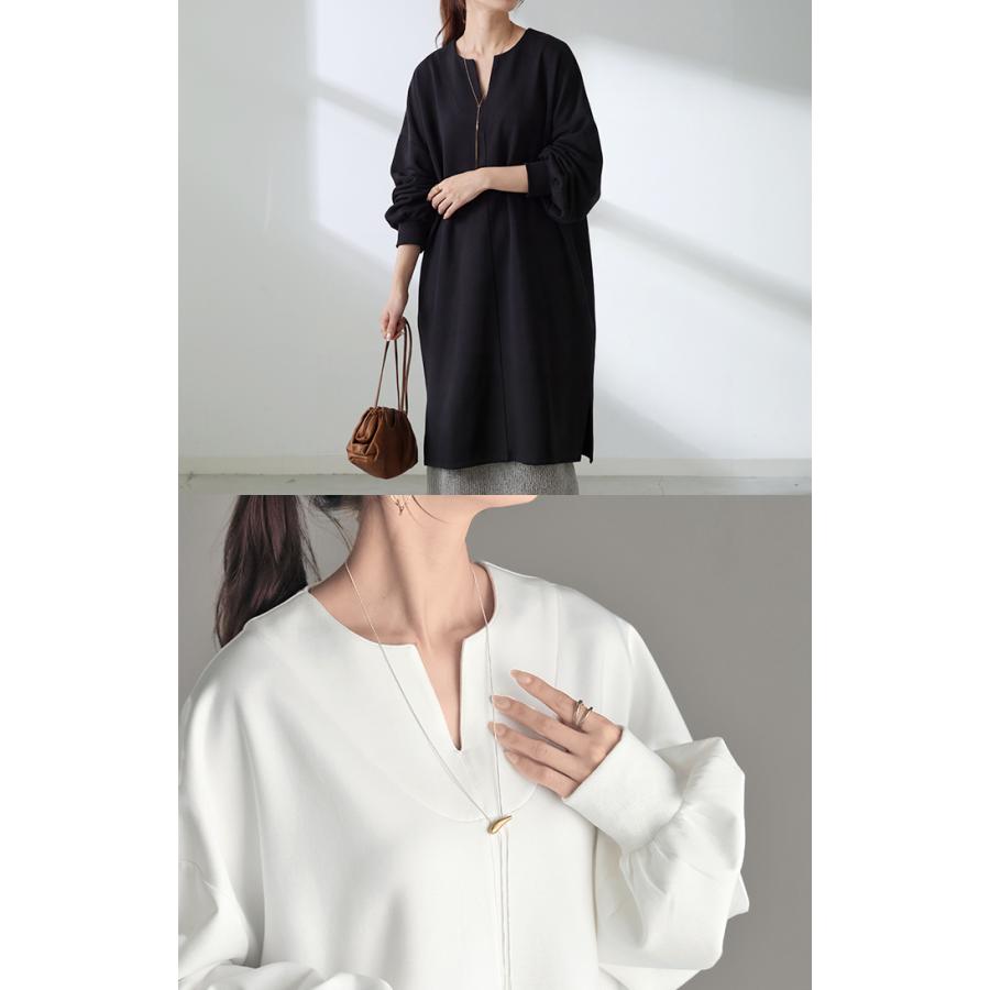 トップス レディース チュニック 長袖 Tシャツ カットソー ロンT ロング ティーシャツ Vネック 長い ドルマン | HUG.U | 08