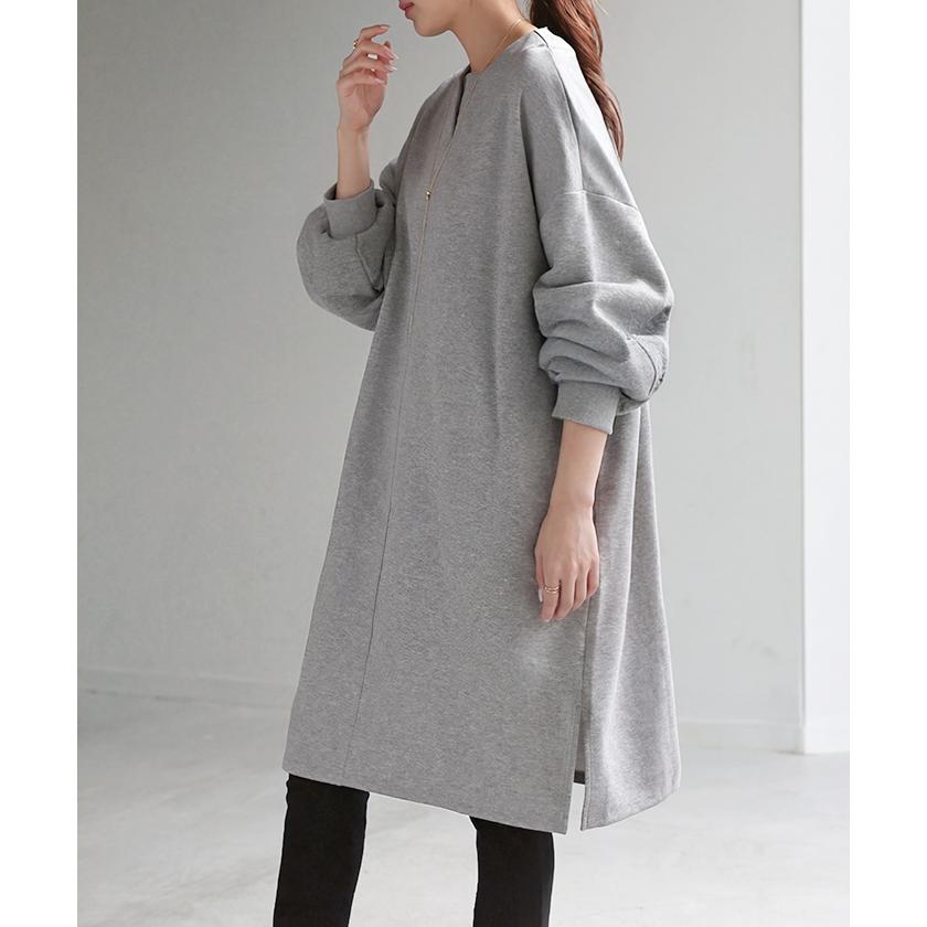 トップス レディース チュニック 長袖 Tシャツ カットソー ロンT ロング ティーシャツ Vネック 長い ドルマン | HUG.U | 09