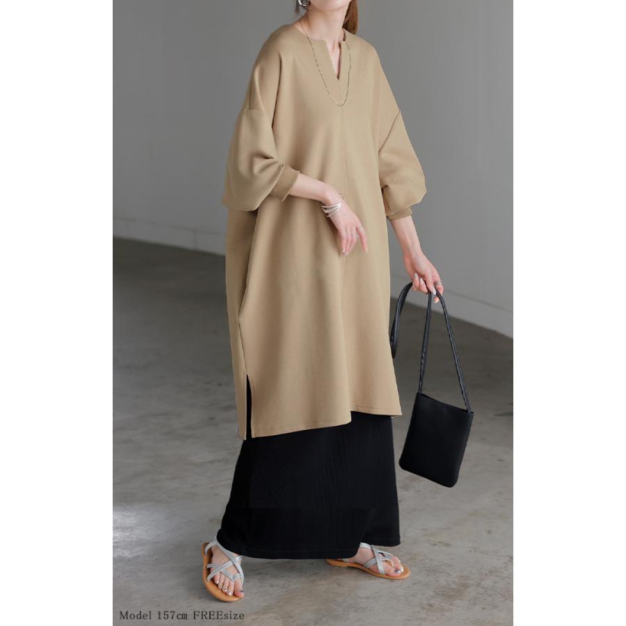 トップス レディース チュニック 長袖 Tシャツ カットソー ロンT ロング ティーシャツ Vネック 長い ドルマン | HUG.U | 10