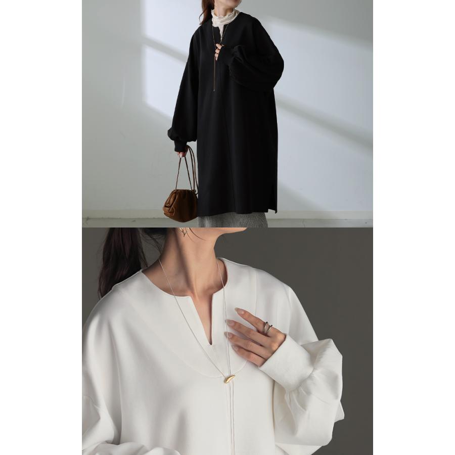 トップス レディース チュニック 長袖 Tシャツ カットソー ロンT ロング ティーシャツ Vネック 長い ドルマン | HUG.U | 12