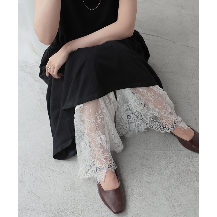 パンツ 裾 レース ワイドパンツ ワイド レディース ロング ロングパンツ 体型カバー 無地 ボトムス ボトム | HUG.U | 18