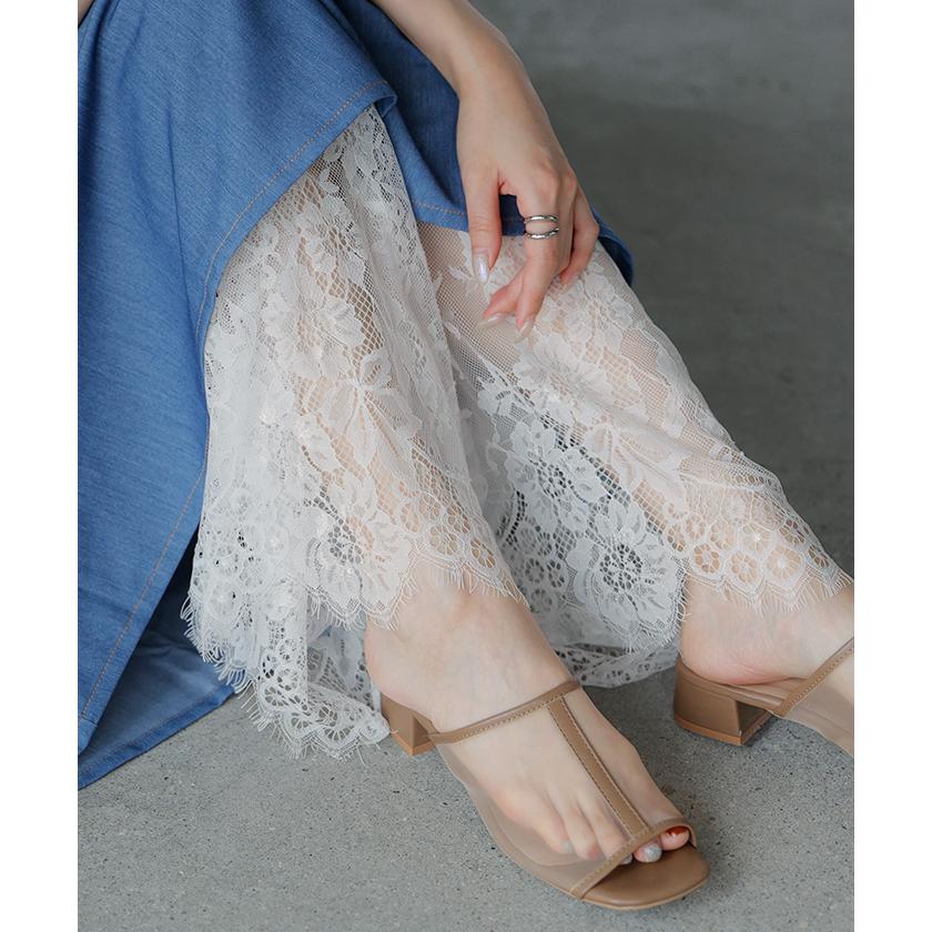 パンツ 裾 レース ワイドパンツ ワイド レディース ロング ロングパンツ 体型カバー 無地 ボトムス ボトム | HUG.U | 06