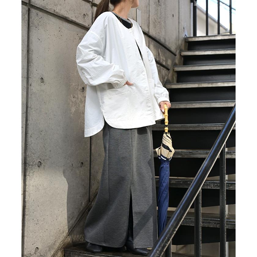 ブルゾン 撥水 軽量 レディース アウター ロング ジャケット 撥水ナイロン ノーカラー 雨の日 羽織 | HUG.U | 13