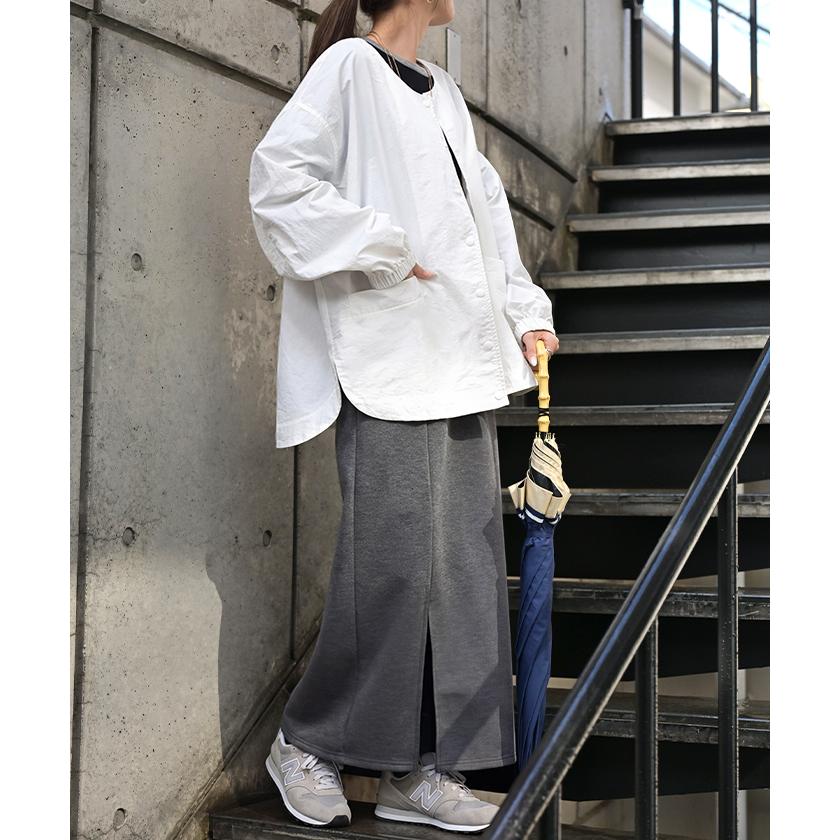 ブルゾン 撥水 軽量 レディース アウター ロング ジャケット 撥水ナイロン ノーカラー 雨の日 羽織 | HUG.U | 13