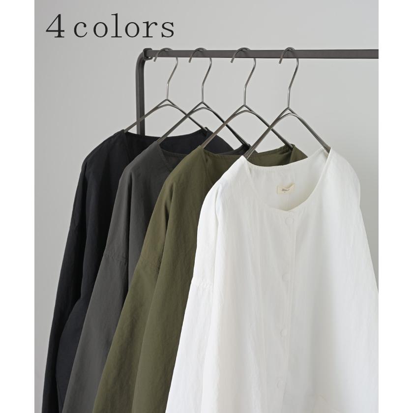 ブルゾン 撥水 軽量 レディース アウター ロング ジャケット 撥水ナイロン ノーカラー 雨の日 羽織 | HUG.U | 14