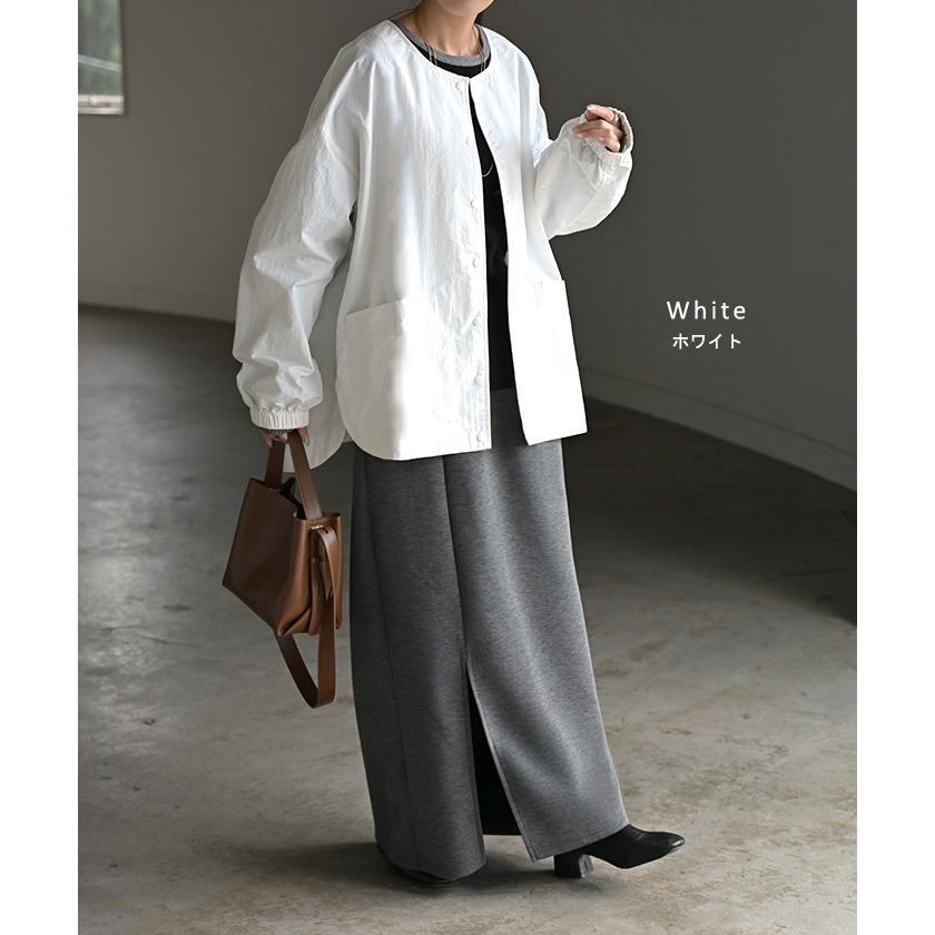 ブルゾン 撥水 軽量 レディース アウター ロング ジャケット 撥水ナイロン ノーカラー 雨の日 羽織 | HUG.U | 15