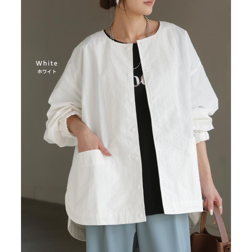 ブルゾン 撥水 軽量 レディース アウター ロング ジャケット 撥水ナイロン ノーカラー 雨の日 羽織 | HUG.U | 15