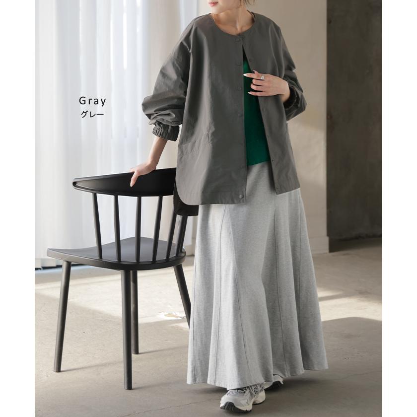 ブルゾン 撥水 軽量 レディース アウター ロング ジャケット 撥水ナイロン ノーカラー 雨の日 羽織 | HUG.U | 16