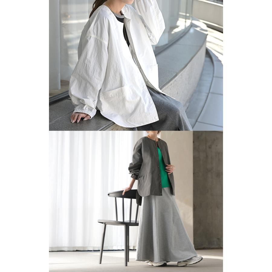 ブルゾン 撥水 軽量 レディース アウター ロング ジャケット 撥水ナイロン ノーカラー 雨の日 羽織 | HUG.U | 19