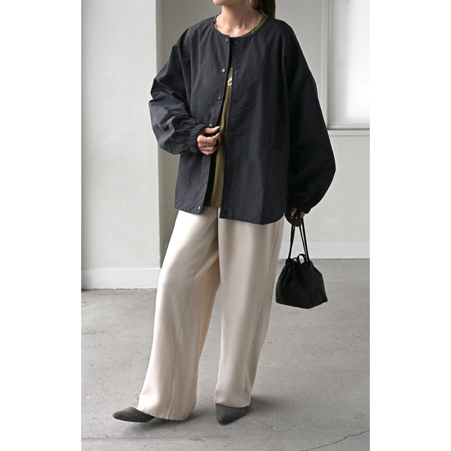 ブルゾン 撥水 軽量 レディース アウター ロング ジャケット 撥水ナイロン ノーカラー 雨の日 羽織 | HUG.U | 21