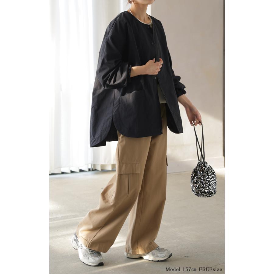 ブルゾン 撥水 軽量 レディース アウター ロング ジャケット 撥水ナイロン ノーカラー 雨の日 羽織 | HUG.U | 21