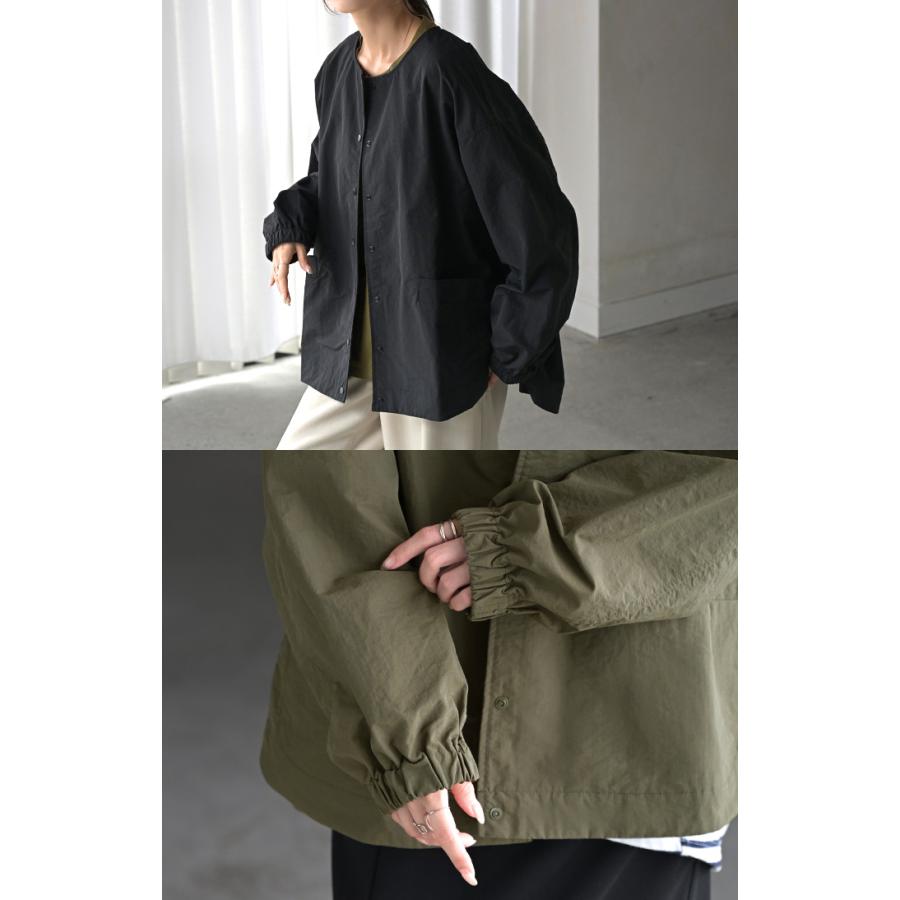 ブルゾン 撥水 軽量 レディース アウター ロング ジャケット 撥水ナイロン ノーカラー 雨の日 羽織 | HUG.U | 06
