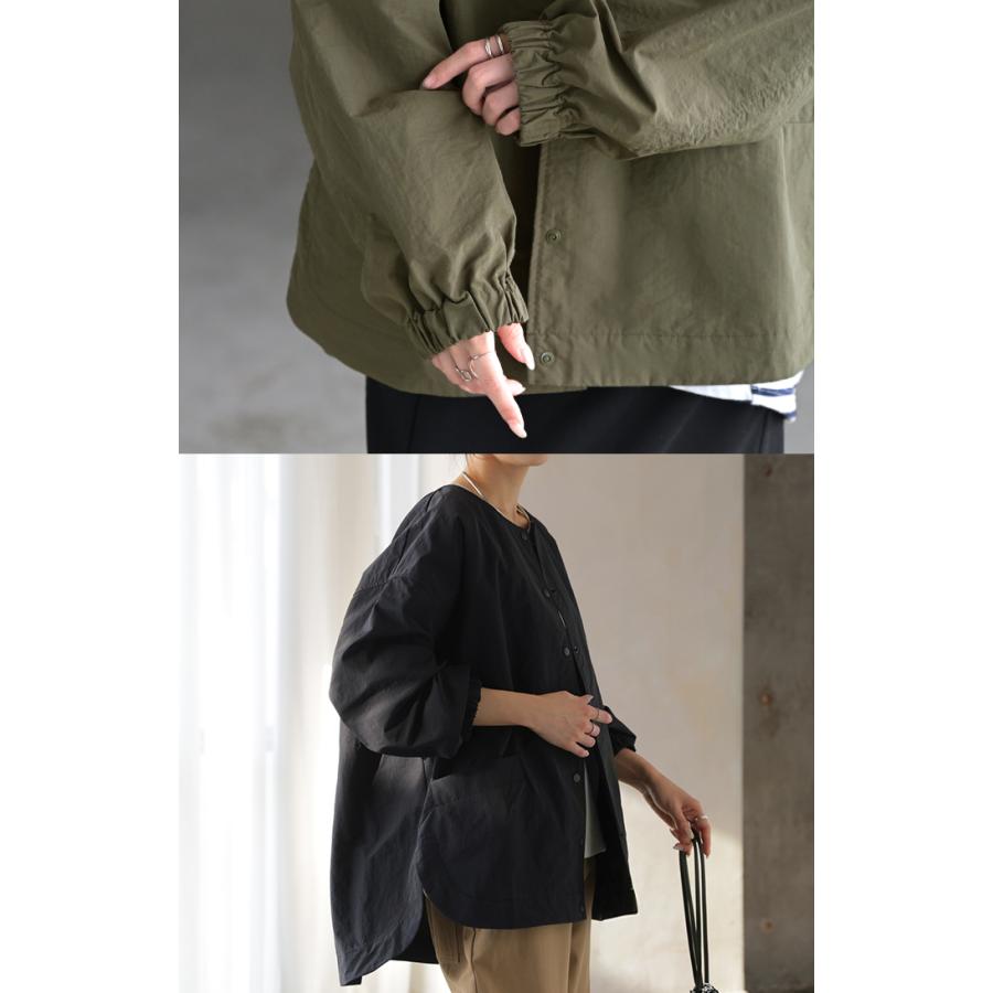 ブルゾン 撥水 軽量 レディース アウター ロング ジャケット 撥水ナイロン ノーカラー 雨の日 羽織 | HUG.U | 06