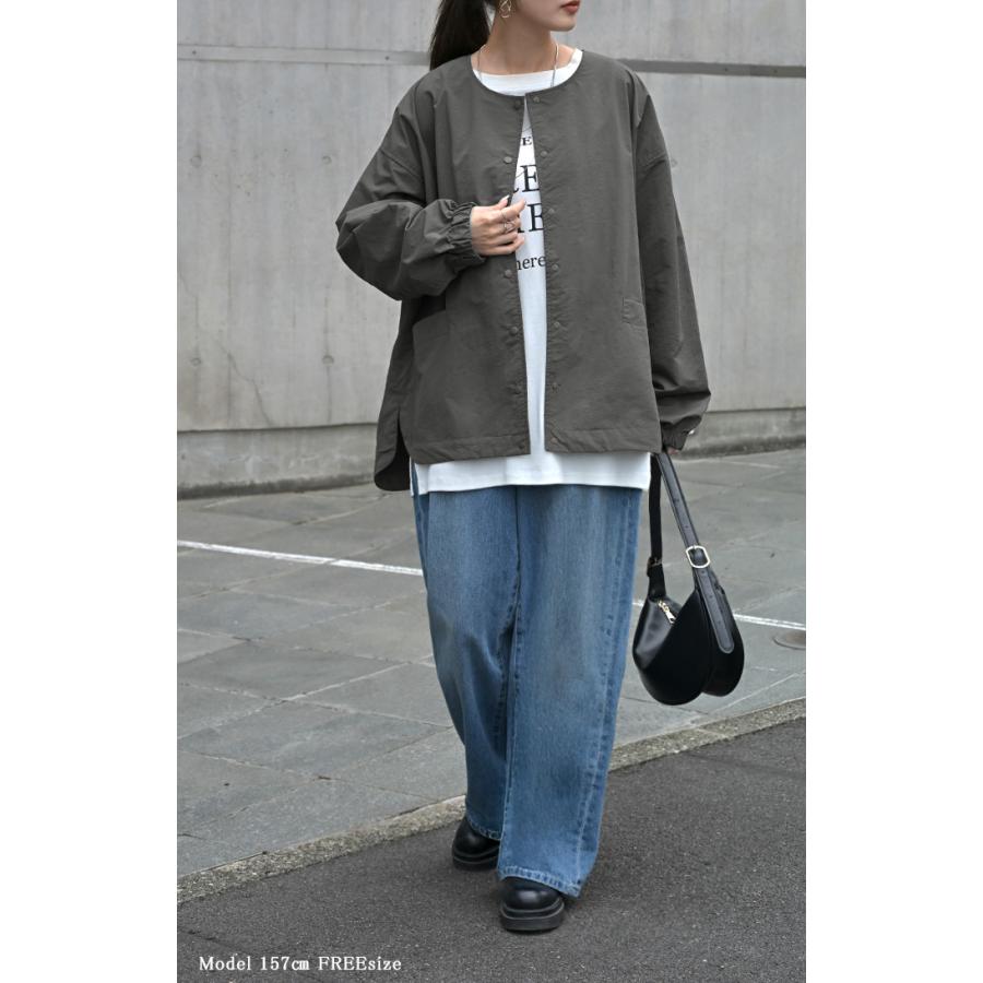 ブルゾン 撥水 軽量 レディース アウター ロング ジャケット 撥水ナイロン ノーカラー 雨の日 羽織 | HUG.U | 10