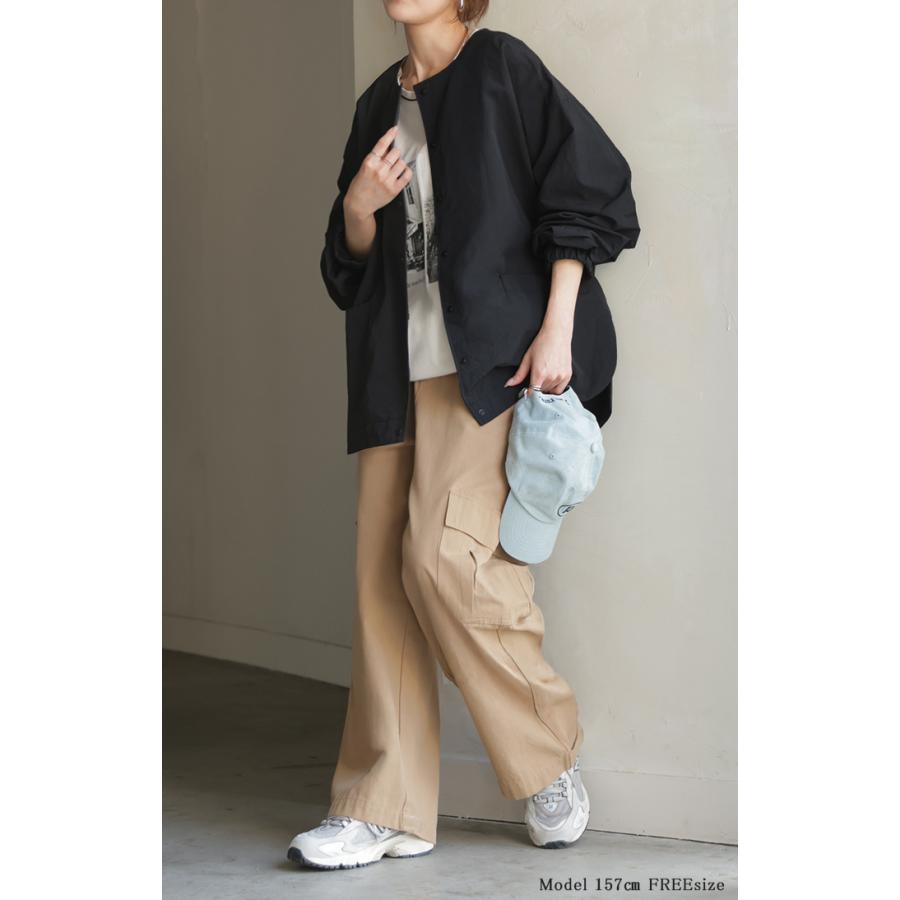 ブルゾン 撥水 軽量 レディース アウター ロング ジャケット 撥水ナイロン ノーカラー 雨の日 羽織 | HUG.U | 10