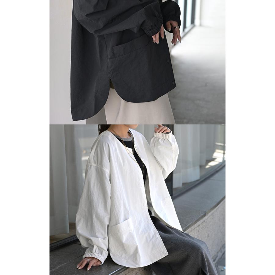 ブルゾン 撥水 軽量 レディース アウター ロング ジャケット 撥水ナイロン ノーカラー 雨の日 羽織 | HUG.U | 11