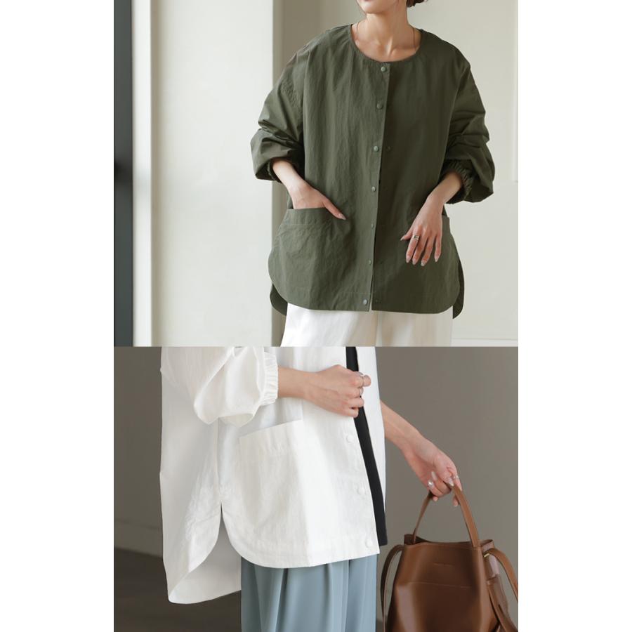 ブルゾン 撥水 軽量 レディース アウター ロング ジャケット 撥水ナイロン ノーカラー 雨の日 羽織 | HUG.U | 11