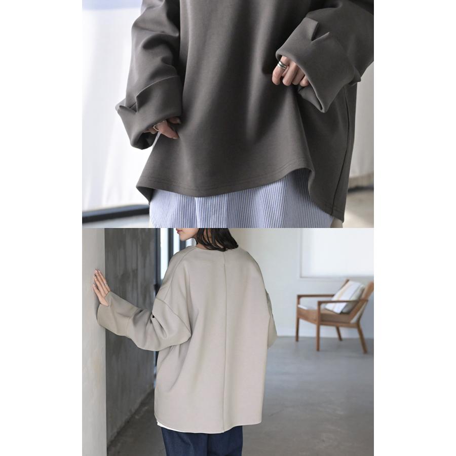 スウェット ワイド袖 ダンボール チュニック トップス レディース レイヤード トレーナー プルオーバー Vネック ビッグ ドルマン ワイドスリーブ リブ | HUG.U | 21
