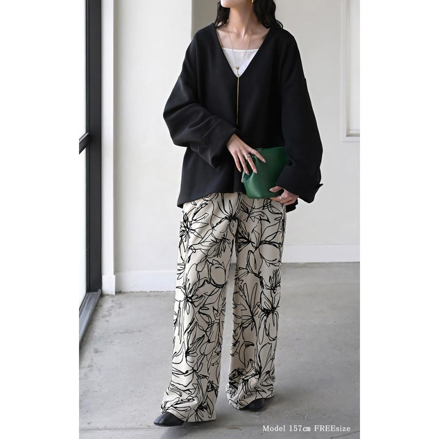 スウェット ワイド袖 ダンボール チュニック トップス レディース レイヤード トレーナー プルオーバー Vネック ビッグ ドルマン ワイドスリーブ リブ | HUG.U | 05