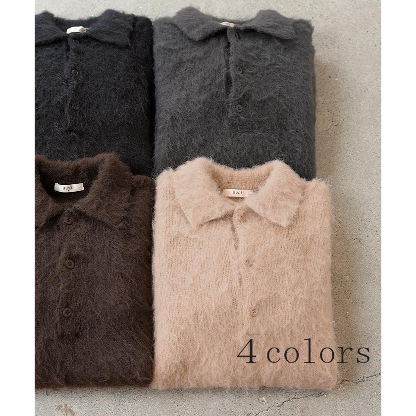 ニット シャギーニット レディース トップス セーター オーバー シャギー ポロ プルオーバー ポロニット ロング 長袖 長い ボリュームスリーブ Vネック リブ | HUG.U | 13