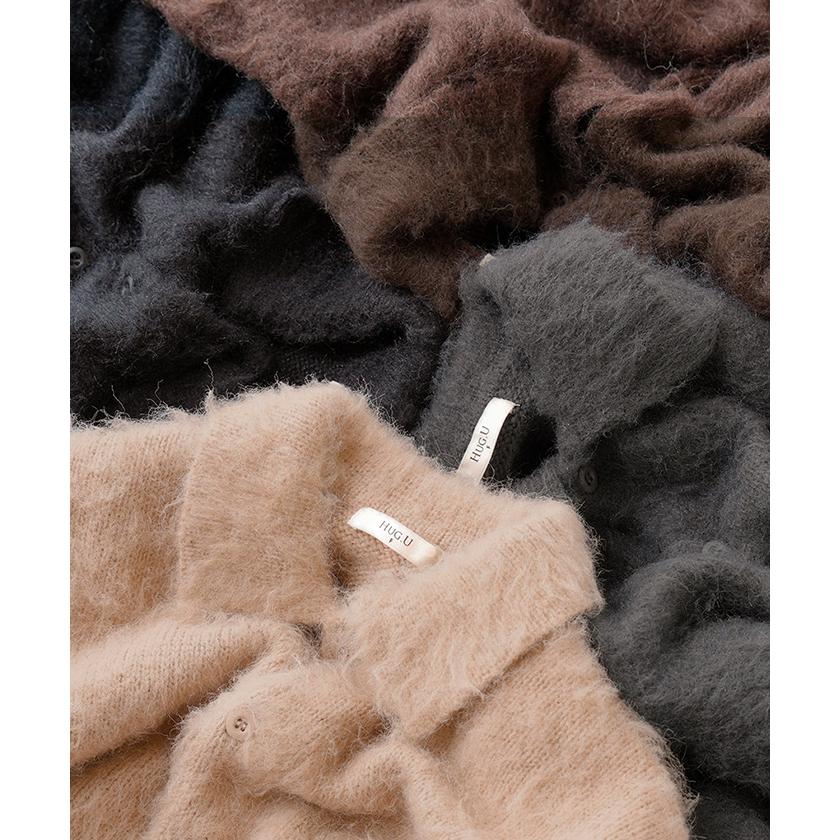 ニット シャギーニット レディース トップス セーター オーバー シャギー ポロ プルオーバー ポロニット ロング 長袖 長い ボリュームスリーブ Vネック リブ | HUG.U | 09