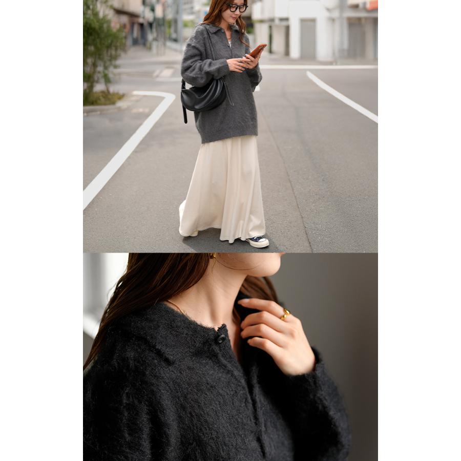 ニット シャギーニット レディース トップス セーター オーバー シャギー ポロ プルオーバー ポロニット ロング 長袖 長い ボリュームスリーブ Vネック リブ | HUG.U | 12