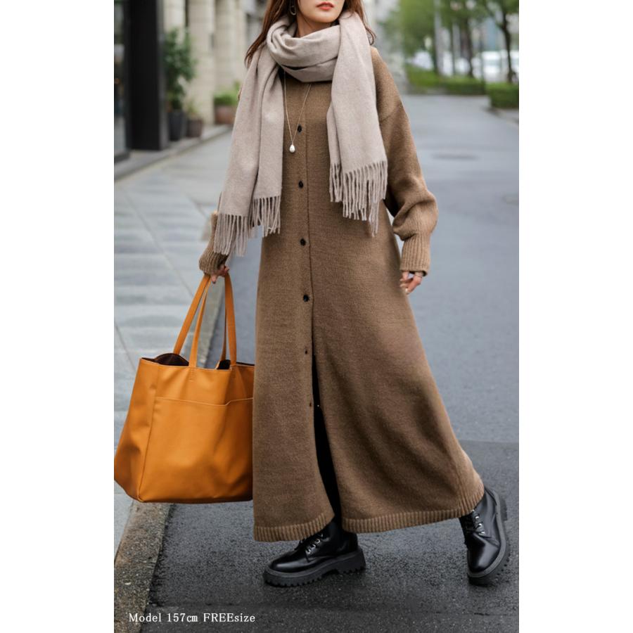 カーディガン ロング カシミヤタッチ レディース カーデ トップス セーター ロングカーディガン レイヤード 羽織 コート 長袖 長い | HUG.U | 10