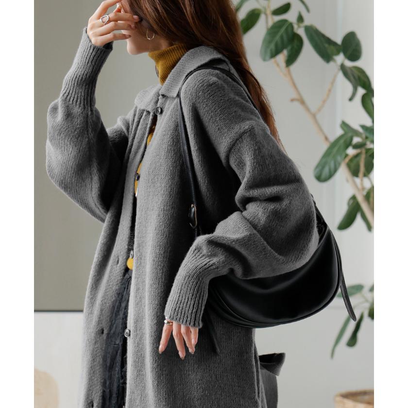 カシミヤ ロング ニットカーディガン ドルマン グレー ショールカラー ウール カシミヤ ロング ニットカーディガン ドルマン グレー ショールカラー