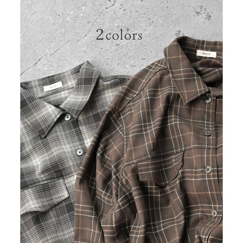 シャケット シャツ ジャケット チェックシャツ レディース トップス ロング ロングシャツ アウター チュニック 長袖 チェック 柄 羽織 ライトアウター | HUG.U | 11