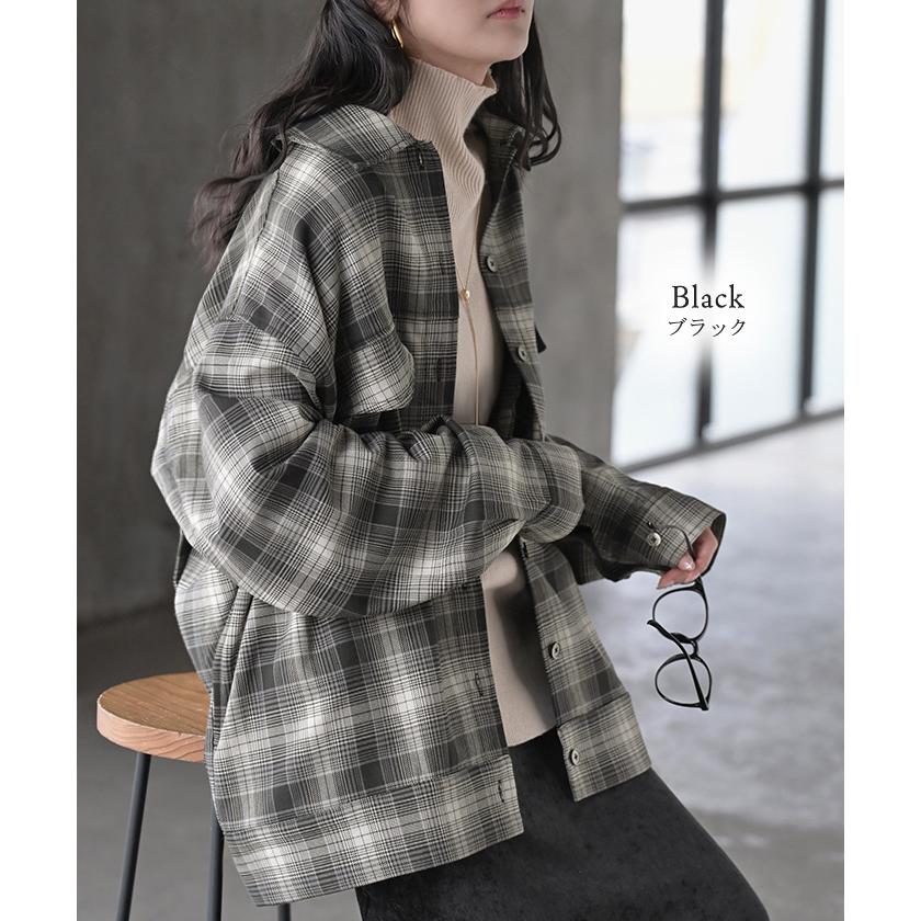シャケット シャツ ジャケット チェックシャツ レディース トップス ロング ロングシャツ アウター チュニック 長袖 チェック 柄 羽織 ライトアウター | HUG.U | 12