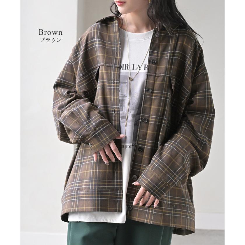 シャケット シャツ ジャケット チェックシャツ レディース トップス ロング ロングシャツ アウター チュニック 長袖 チェック 柄 羽織 ライトアウター | HUG.U | 13