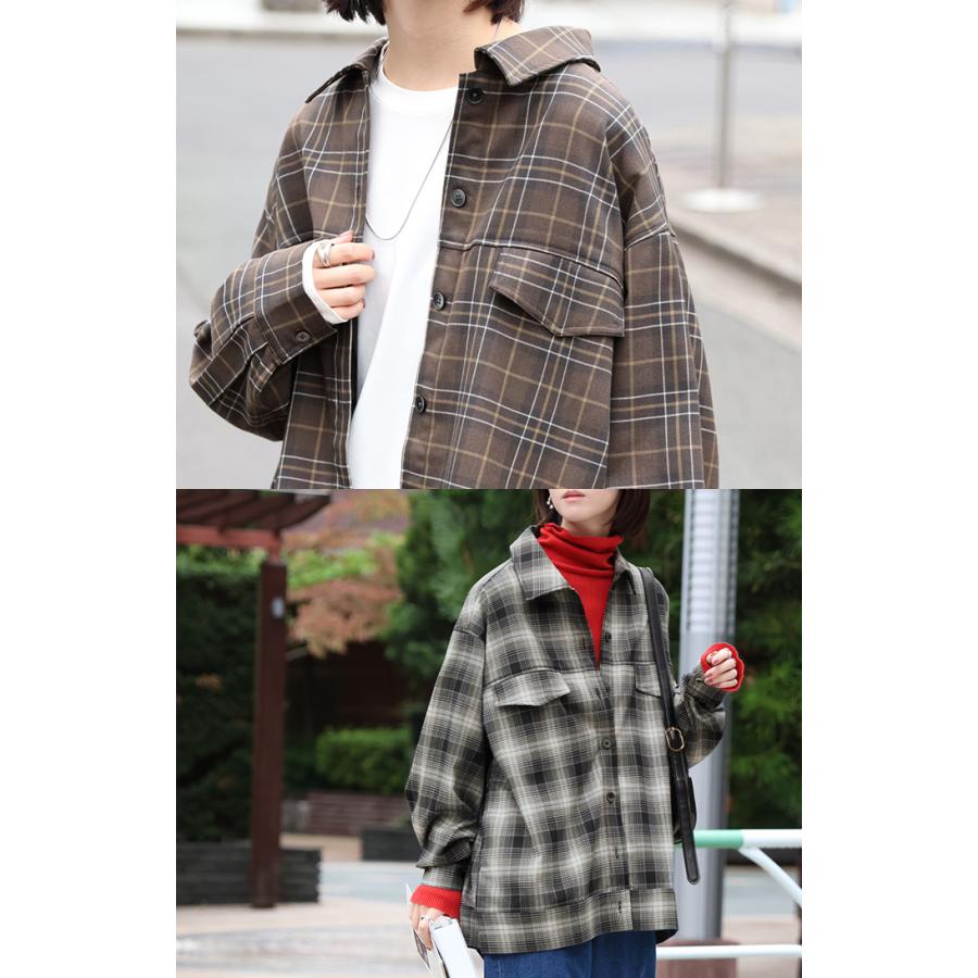 シャケット シャツ ジャケット チェックシャツ レディース トップス ロング ロングシャツ アウター チュニック 長袖 チェック 柄 羽織 ライトアウター | HUG.U | 16