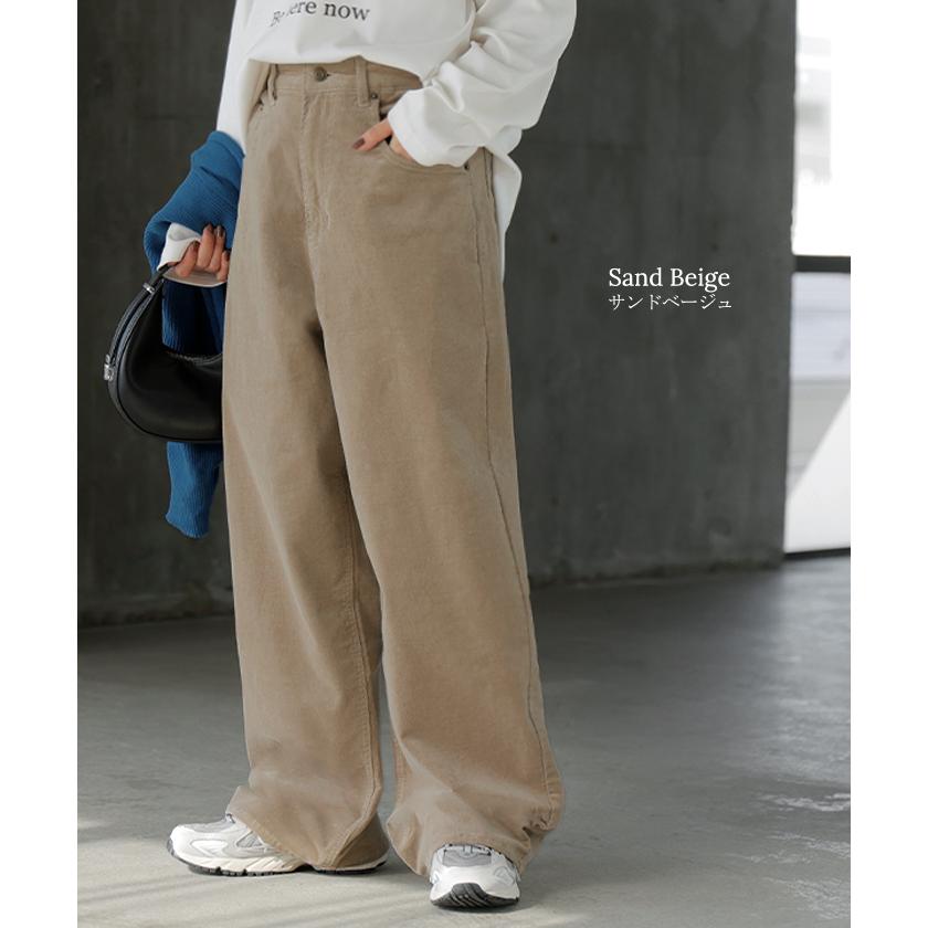 パンツ コーデュロイ ワイド 選べる 2丈 レディース ワイドパンツ 綿 混 ロング ロングパンツ ウエストゴム 体型カバー ボトムス | HUG.U | 16