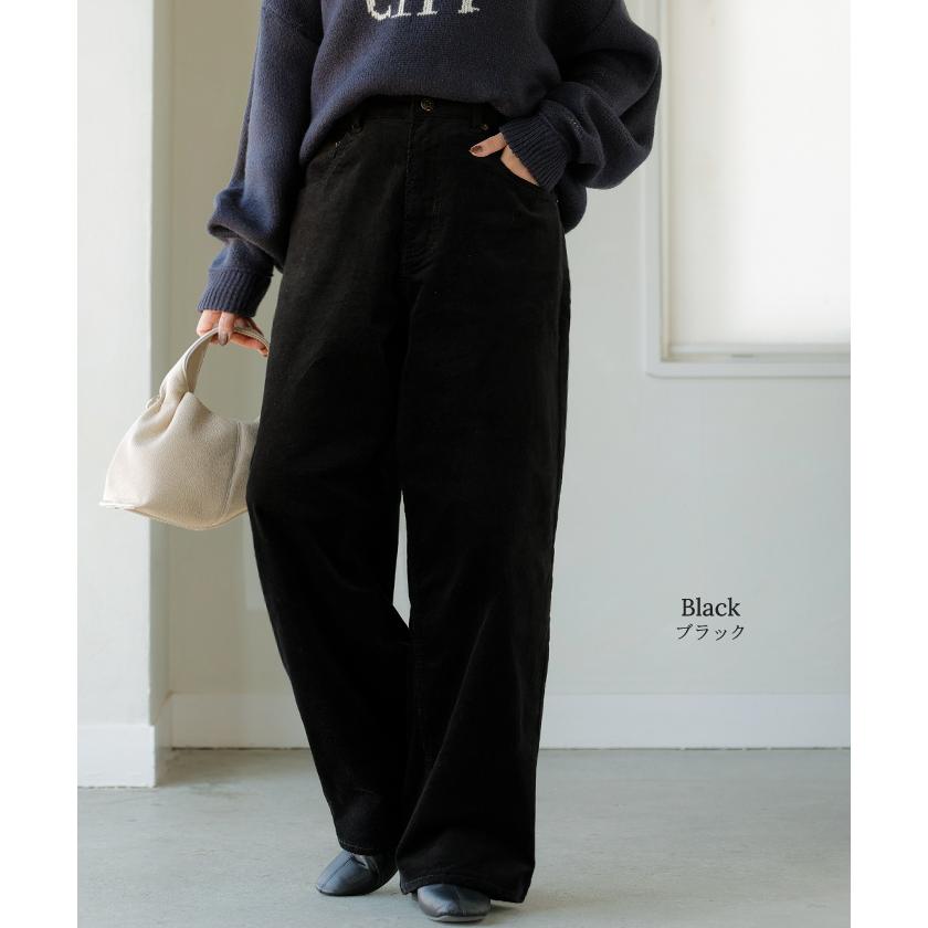パンツ コーデュロイ ワイド 選べる 2丈 レディース ワイドパンツ 綿 混 ロング ロングパンツ ウエストゴム 体型カバー ボトムス | HUG.U | 19