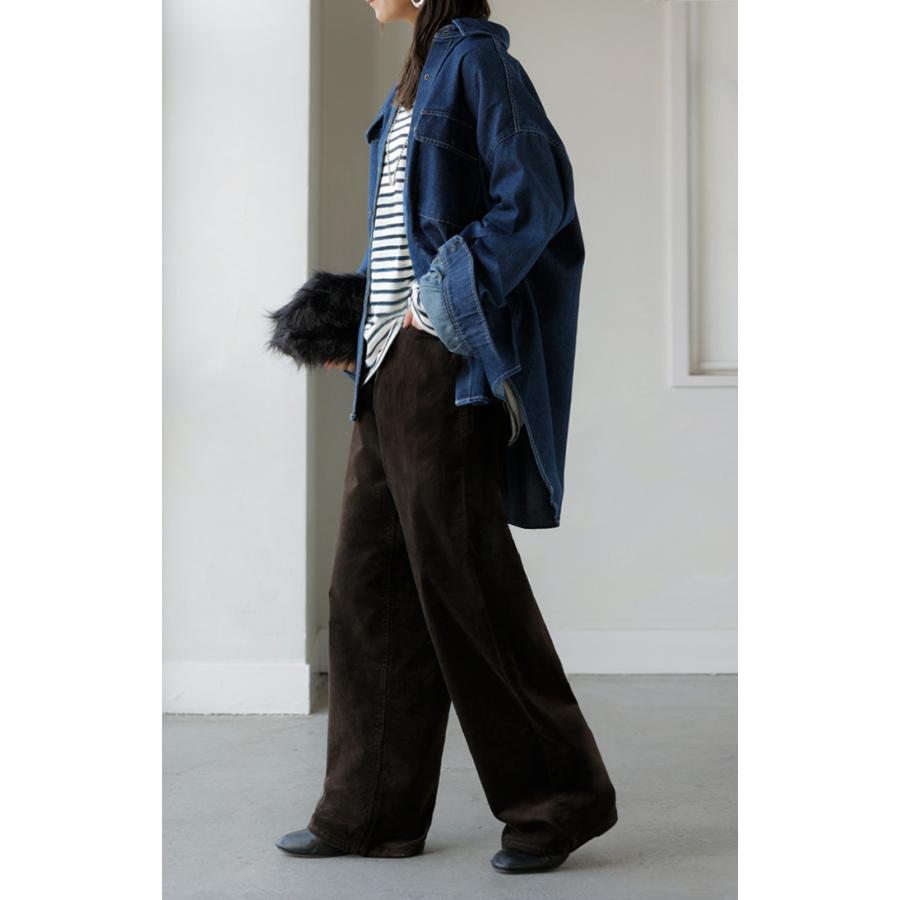 パンツ コーデュロイ ワイド 選べる 2丈 レディース ワイドパンツ 綿 混 ロング ロングパンツ ウエストゴム 体型カバー ボトムス | HUG.U | 06