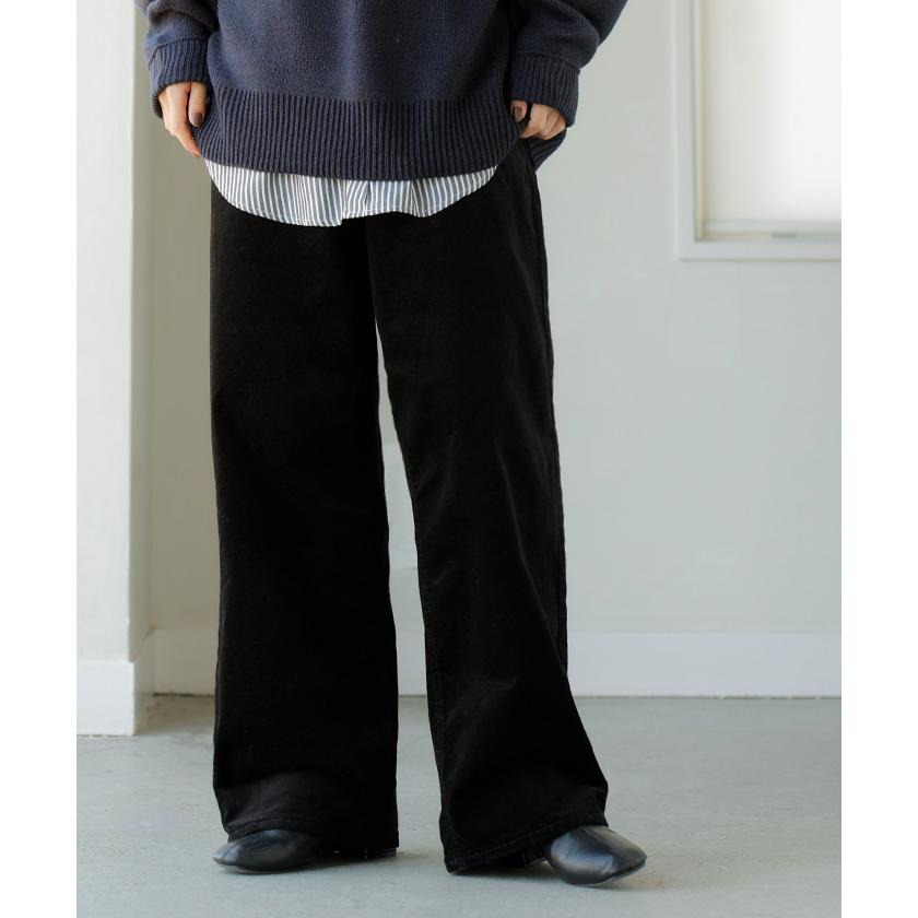 パンツ コーデュロイ ワイド 選べる 2丈 レディース ワイドパンツ 綿 混 ロング ロングパンツ ウエストゴム 体型カバー ボトムス | HUG.U | 08