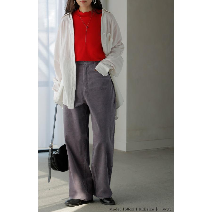 パンツ コーデュロイ ワイド 選べる 2丈 レディース ワイドパンツ 綿 混 ロング ロングパンツ ウエストゴム 体型カバー ボトムス | HUG.U | 09