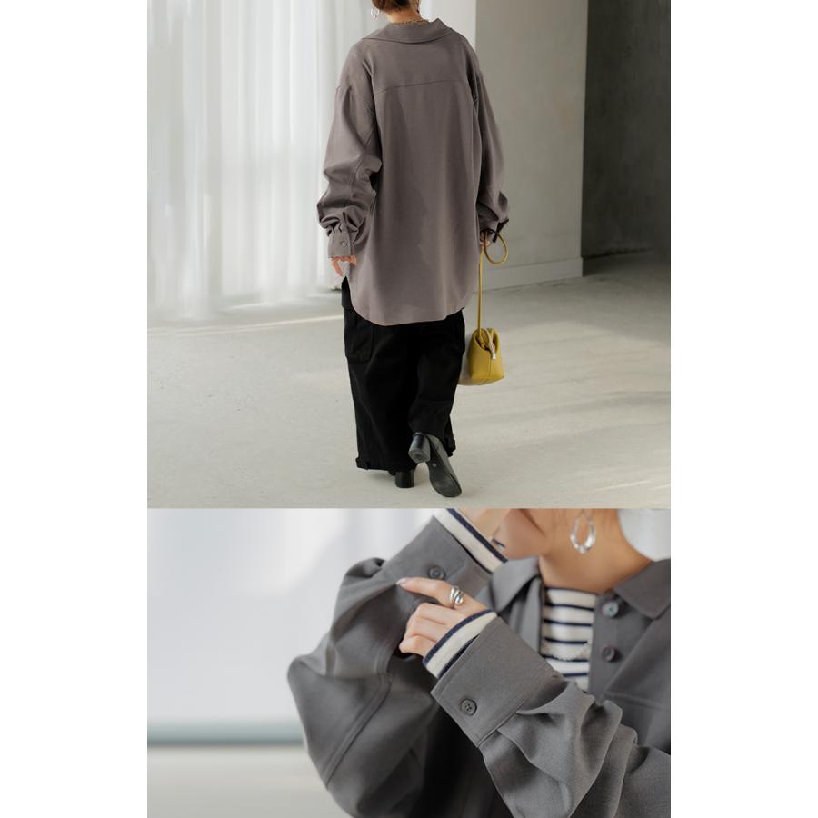 シャツ ジャケット イージーケア ウールライク レディース トップス アウター 洗濯機 可 シワになりにくい ロング ロングシャツ チュニック 長袖 無地 羽織 | HUG.U | 15