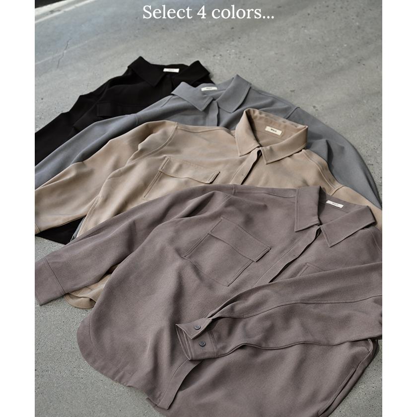 シャツ ジャケット イージーケア ウールライク レディース トップス アウター 洗濯機 可 シワになりにくい ロング ロングシャツ チュニック 長袖 無地 羽織 | HUG.U | 16