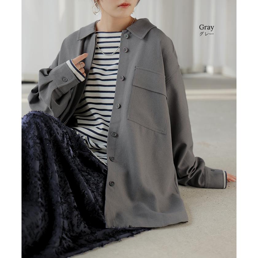 シャツ ジャケット イージーケア ウールライク レディース トップス アウター 洗濯機 可 シワになりにくい ロング ロングシャツ チュニック 長袖 無地 羽織 | HUG.U | 19