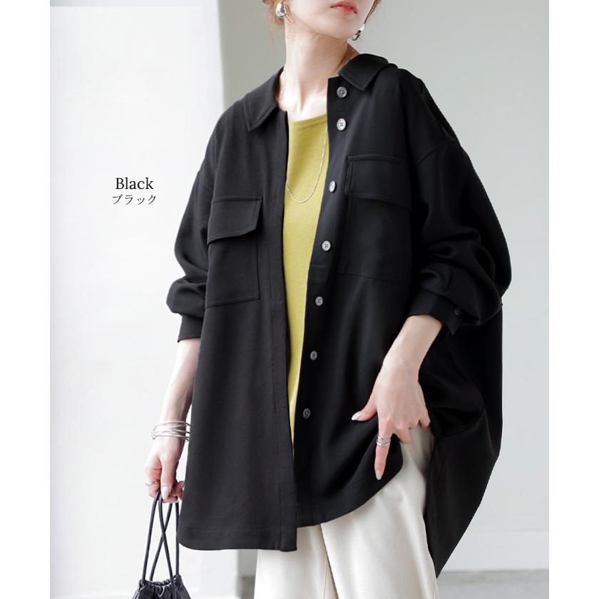 シャツ ジャケット イージーケア ウールライク レディース トップス アウター 洗濯機 可 シワになりにくい ロング ロングシャツ チュニック 長袖 無地 羽織 | HUG.U | 20
