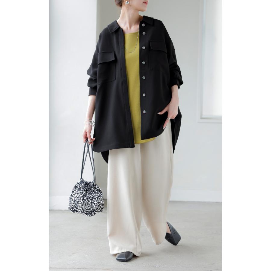 シャツ ジャケット イージーケア ウールライク レディース トップス アウター 洗濯機 可 シワになりにくい ロング ロングシャツ チュニック 長袖 無地 羽織 | HUG.U | 09