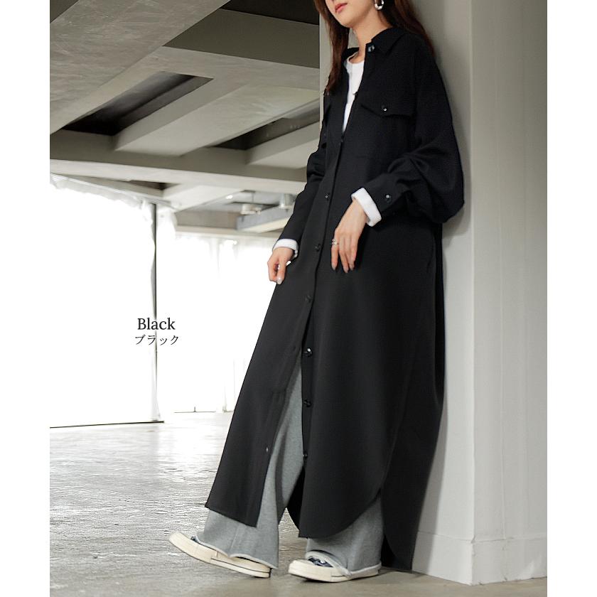 ワンピース シャツ 長袖 イージーケア ウール 風 シャツワンピース シャツワンピ レディース シワになりにくい ロング ロングワンピース Aライン | HUG.U | 16