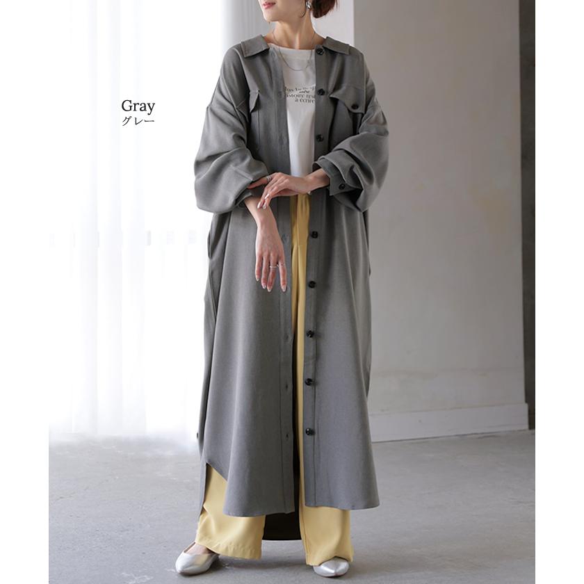 ワンピース シャツ 長袖 イージーケア ウール 風 シャツワンピース シャツワンピ レディース シワになりにくい ロング ロングワンピース Aライン | HUG.U | 17