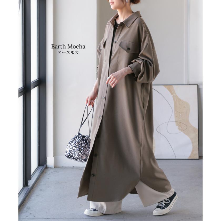 ワンピース シャツ 長袖 イージーケア ウール 風 シャツワンピース シャツワンピ レディース シワになりにくい ロング ロングワンピース Aライン | HUG.U | 20