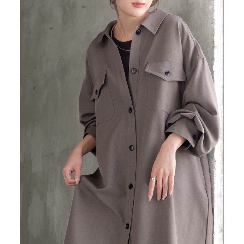 ワンピース シャツ 長袖 イージーケア ウール 風 シャツワンピース シャツワンピ レディース シワになりにくい ロング ロングワンピース Aライン | HUG.U | 09