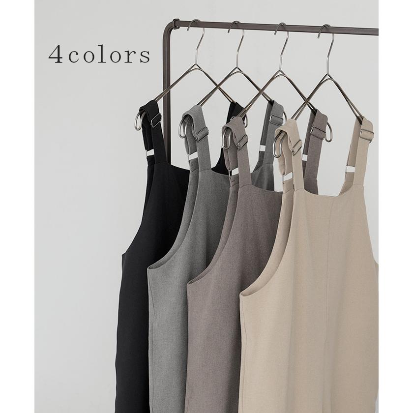 サロペット ウールライク イージーケア ロング レディース サロペ 洗濯機 可 パンツ シワになりにくい ストレッチ ノースリーブ ワイド オーバーオール | HUG.U | 13